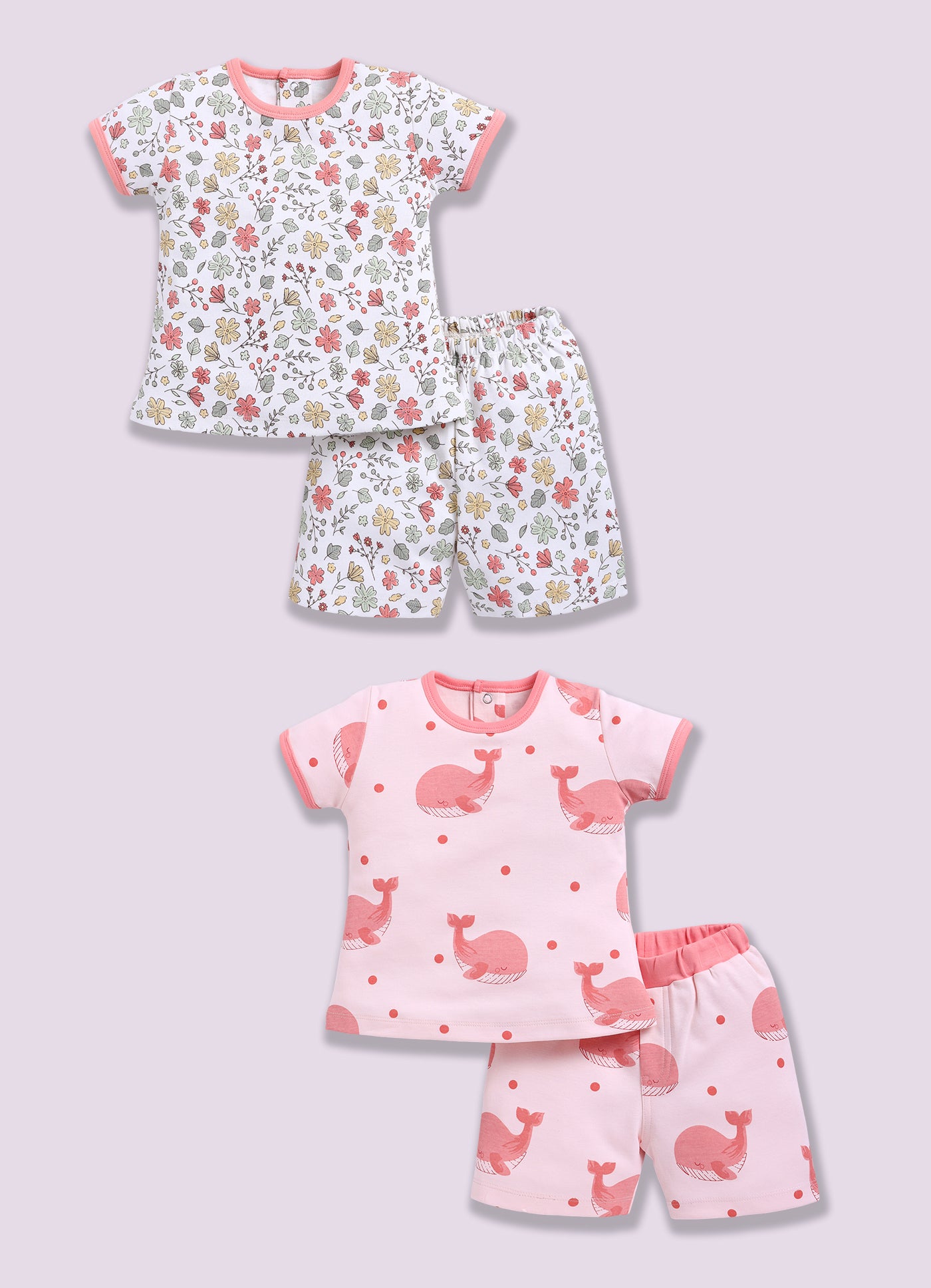 Half-Sleeve Top & Bottom For Girls - Teal & Salmon