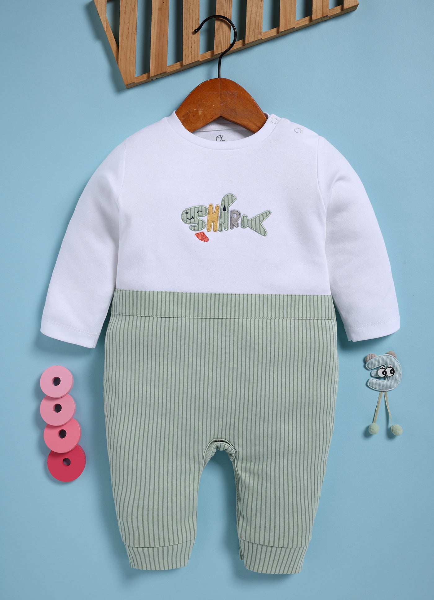 Full Sleeve Romper for Boys – Mint Green Shark