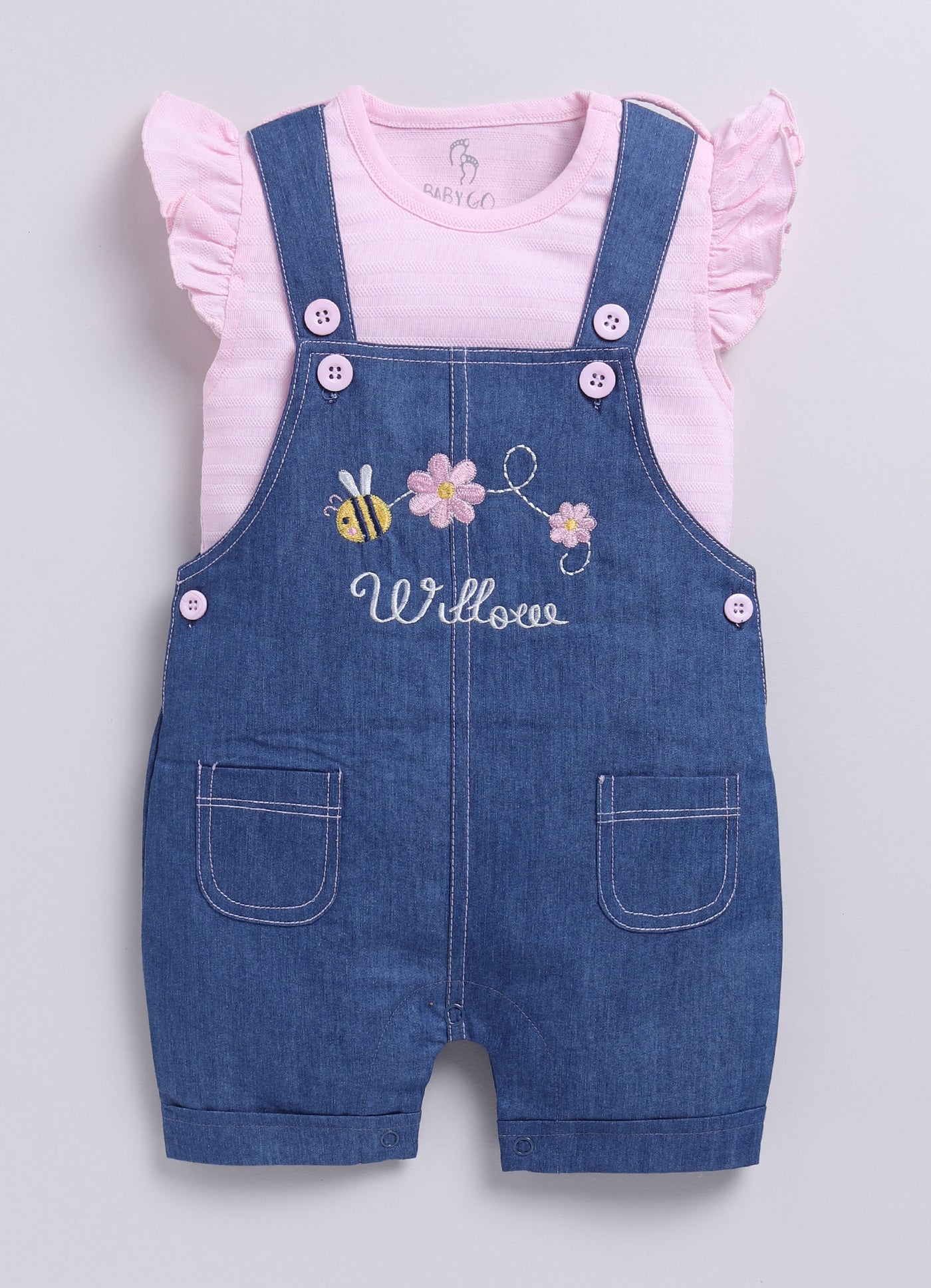 Baby Girl Willove Flutter Sleeve Dungaree-Blue Denim