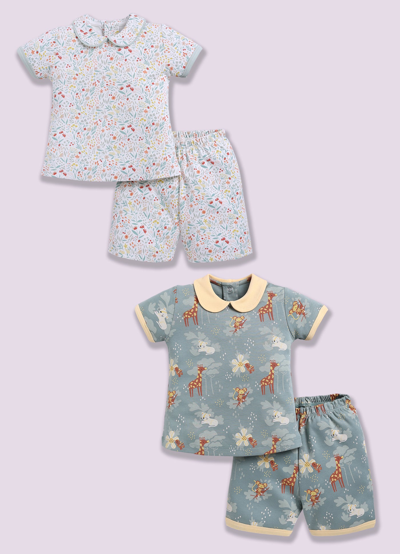 Half-Sleeve Top & Bottom For Girls - Mint & Olive