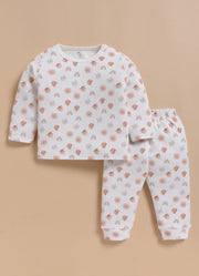 Full-Sleeve Top & Bottom For Boys - White Cute Animals