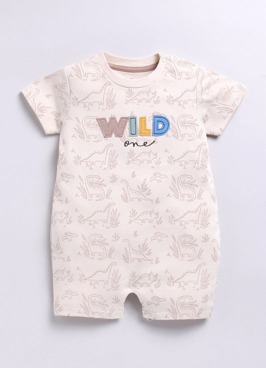 Short Sleeve Dinosaur Printed Baby Boy Romper-Yellow