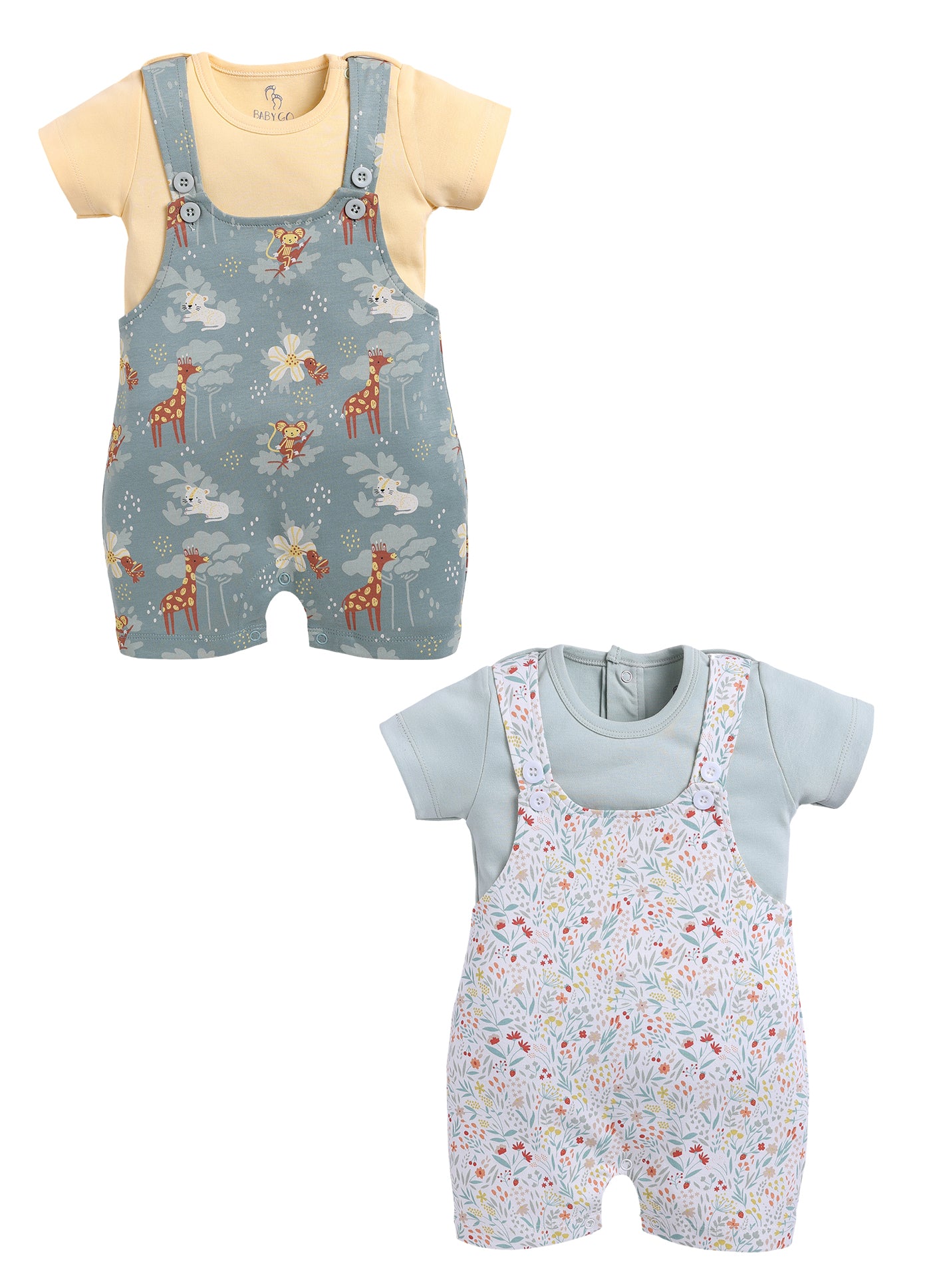 Half Sleeve Dungaree for Girls - Mint & Olive
