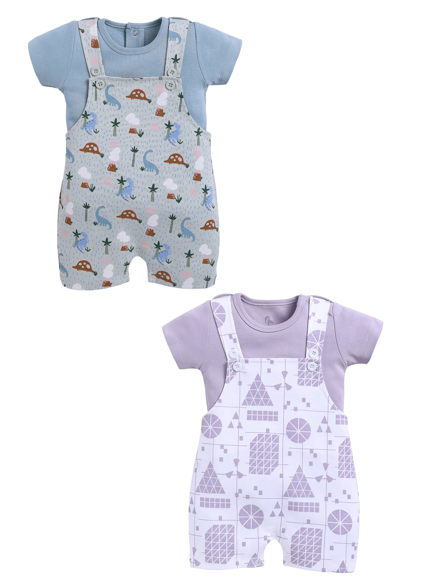 Half Sleeve Dungaree for Boys - Pista Green & Off-White