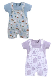 Half Sleeve Dungaree for Boys - Pista Green & Off-White