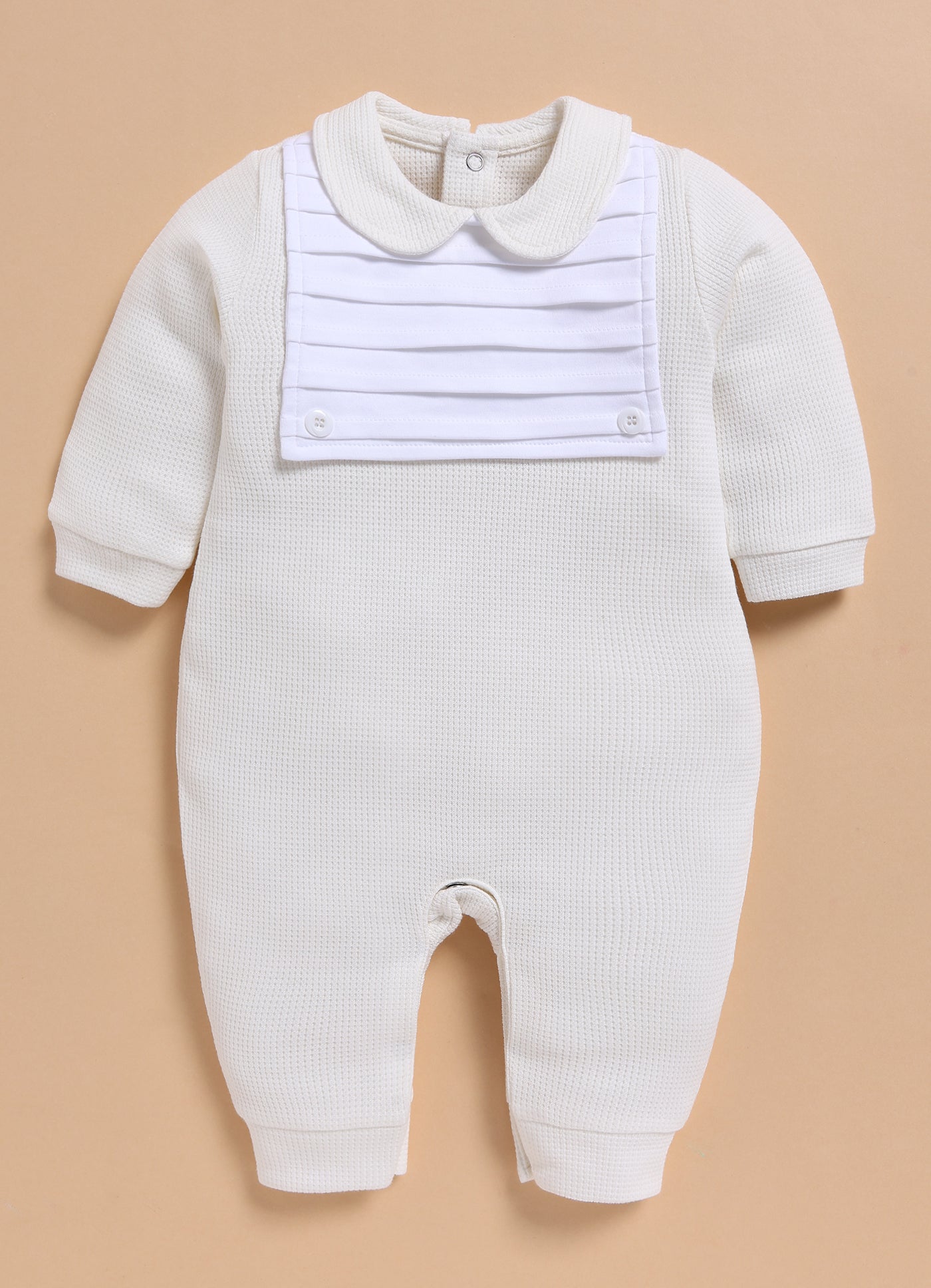 Full Sleeve Romper for Girls - White Waffle Knit