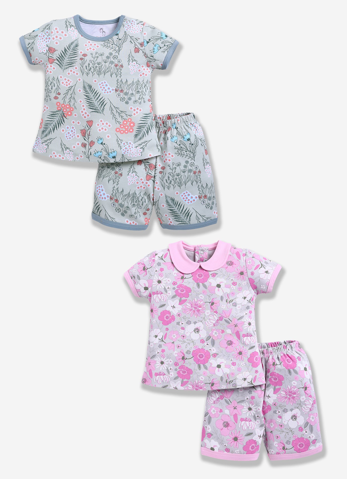 Half-Sleeve Top & Bottom For Girls - Pink & Sage