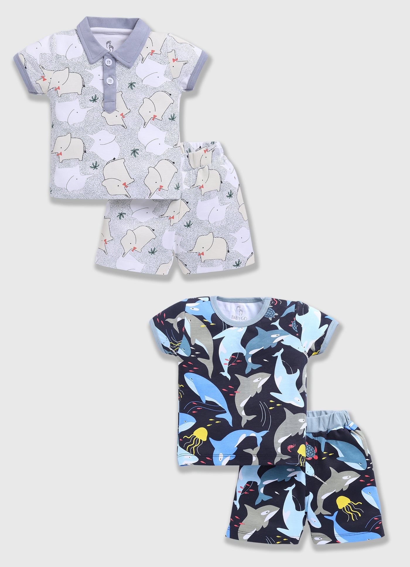 Half Sleeve Top & Bottom for Boys - Light Green & Navy
