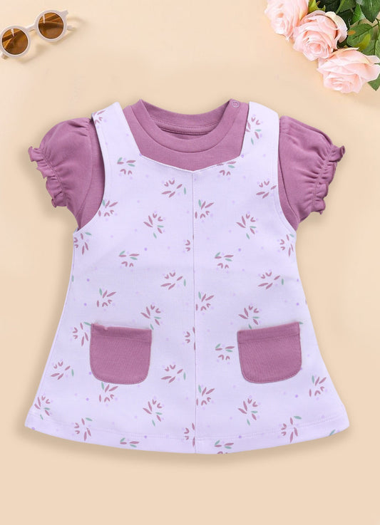 Baby Girl Floral Print Pinafore Dress with Layered Top-PURPLE