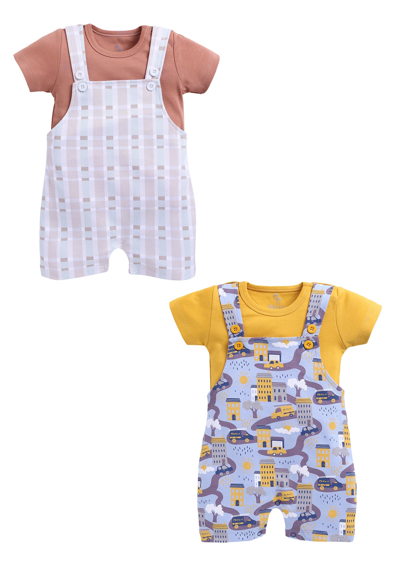 Half Sleeve Dungaree for Boys - Yellow & Tan
