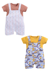 Half Sleeve Dungaree for Boys - Yellow & Tan