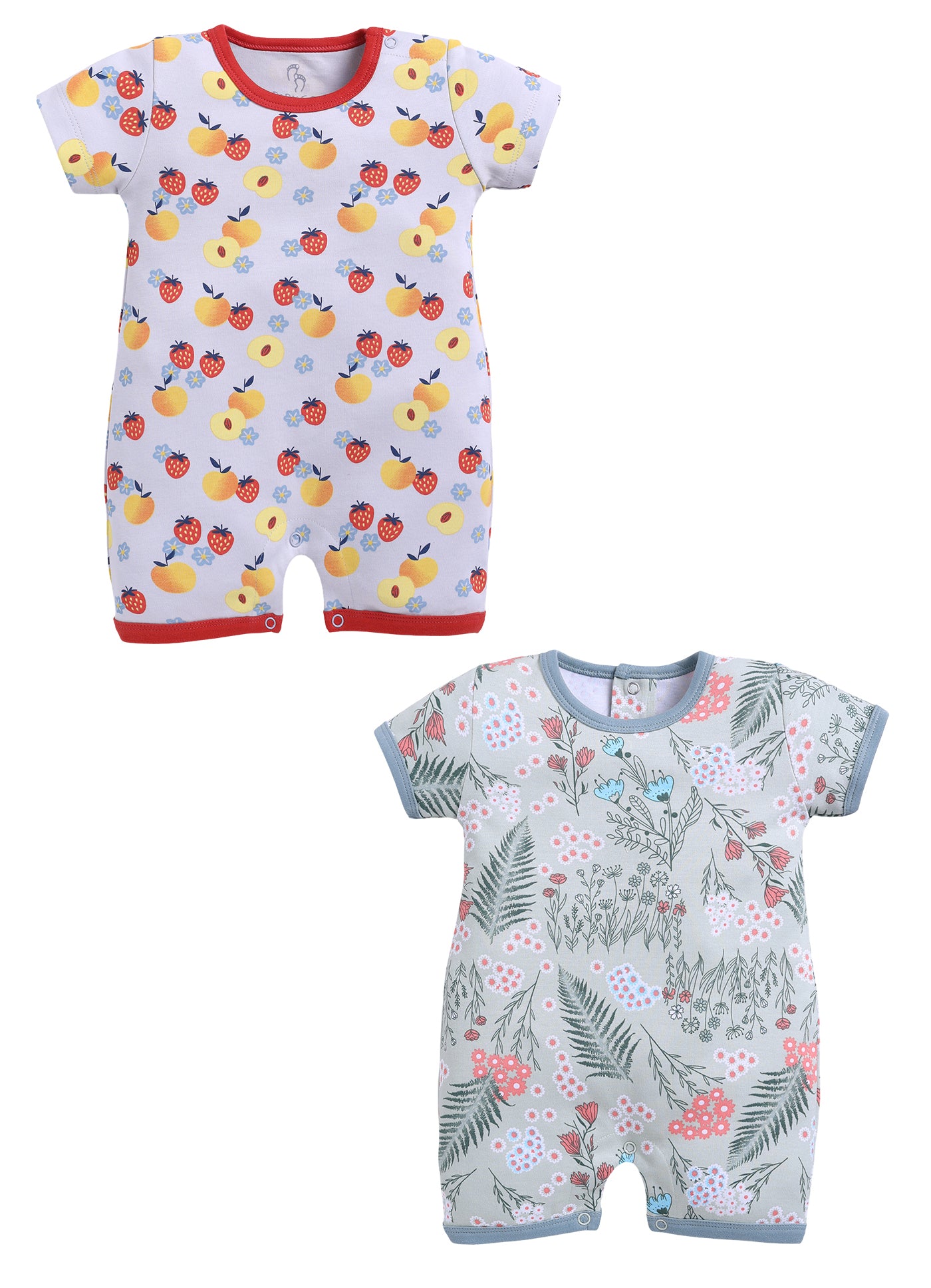 Half Sleeve Romper for Girls - Peach & Sage