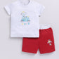 Happy Woof Printed Baby Boy Half T Shirt & Short Set-Melange