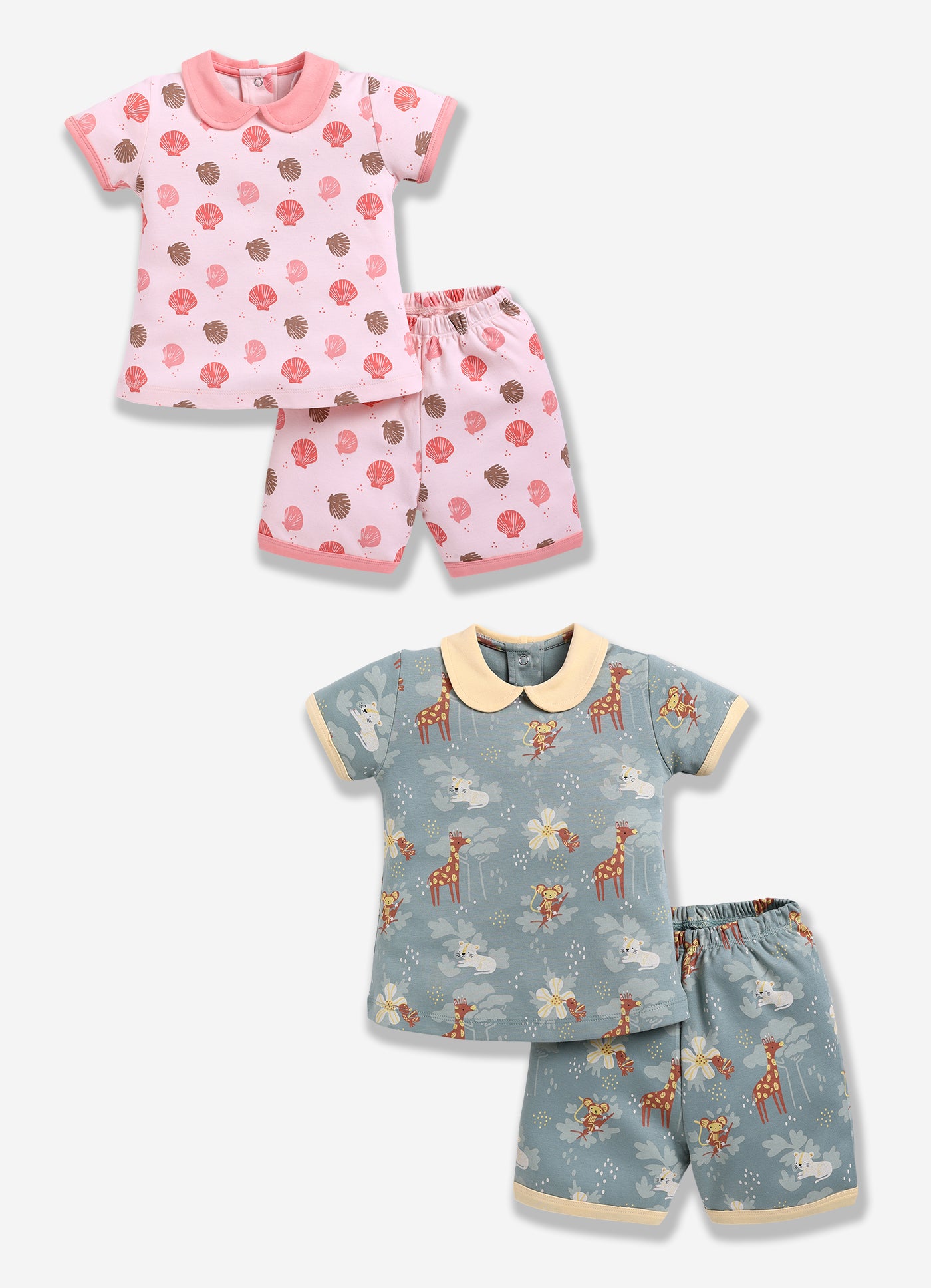Half-Sleeve Top & Bottom For Girls - Coral & Olive