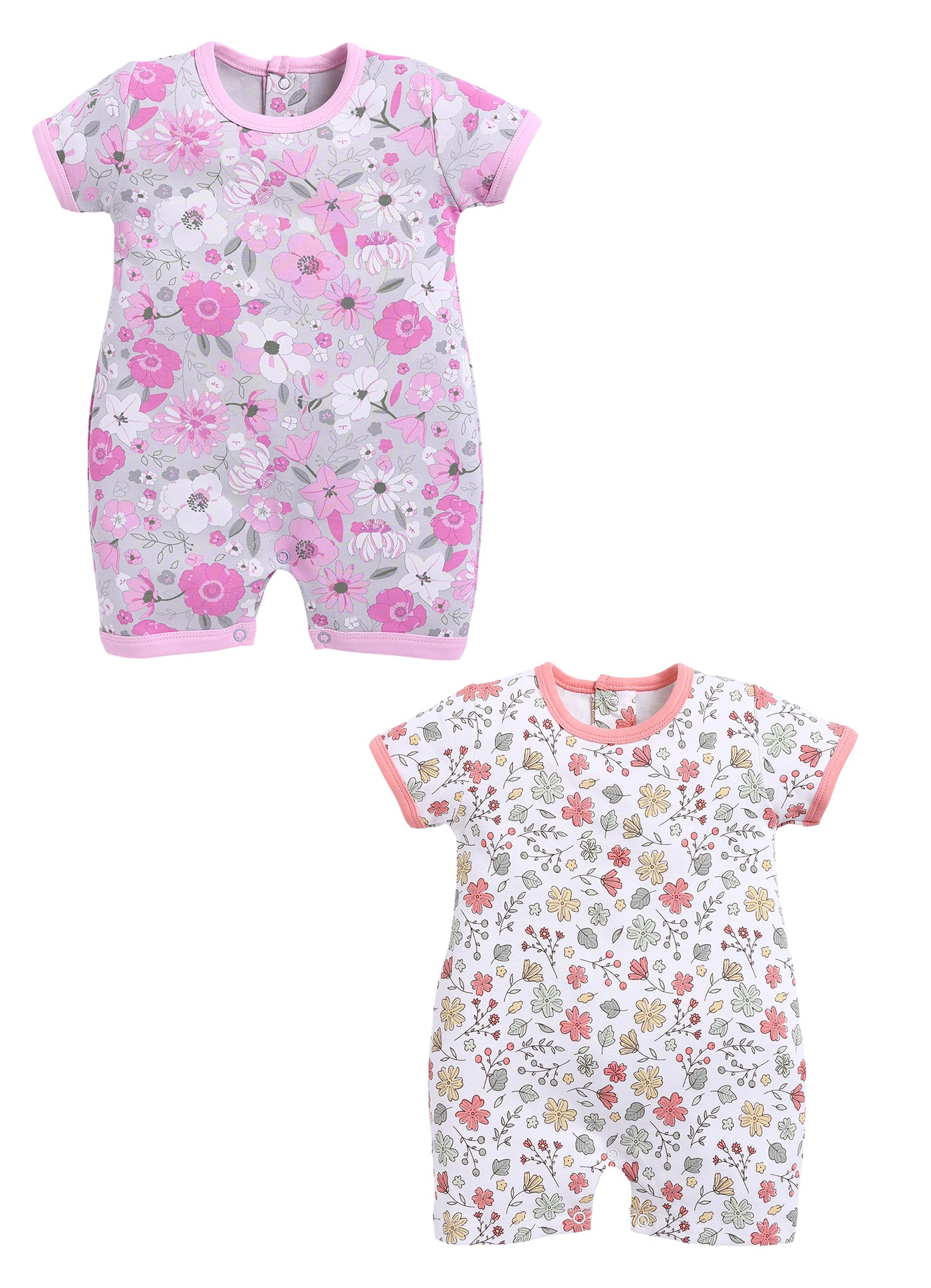 Half Sleeve Romper for Girls - Teal & Pink