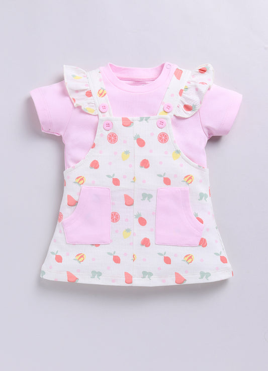 Baby Girl Floral Pinafore Dress with Cute Pockets-PINK