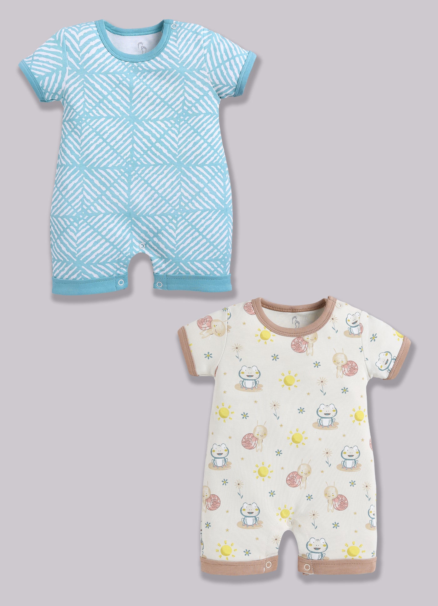 Half Sleeve Romper for Boys - Sea Green & Beige