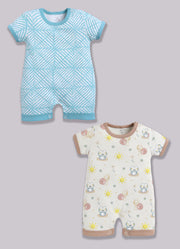 Half Sleeve Romper for Boys - Sea Green & Beige