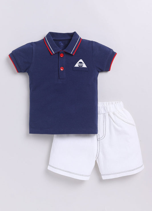 Cute Formal Baby Boy T Shirt & Short-NAVY BLUE