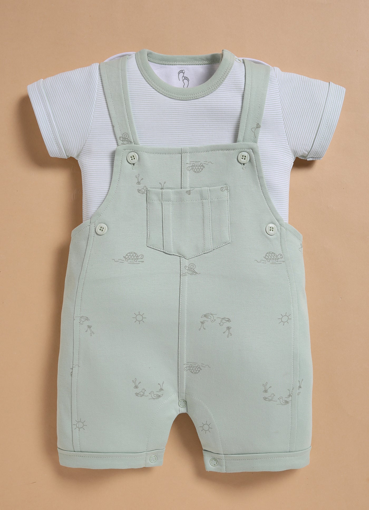 Half Sleeve Dungaree for Boys – Mint Green Nature Print
