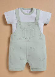 Half Sleeve Dungaree for Boys – Mint Green Nature Print