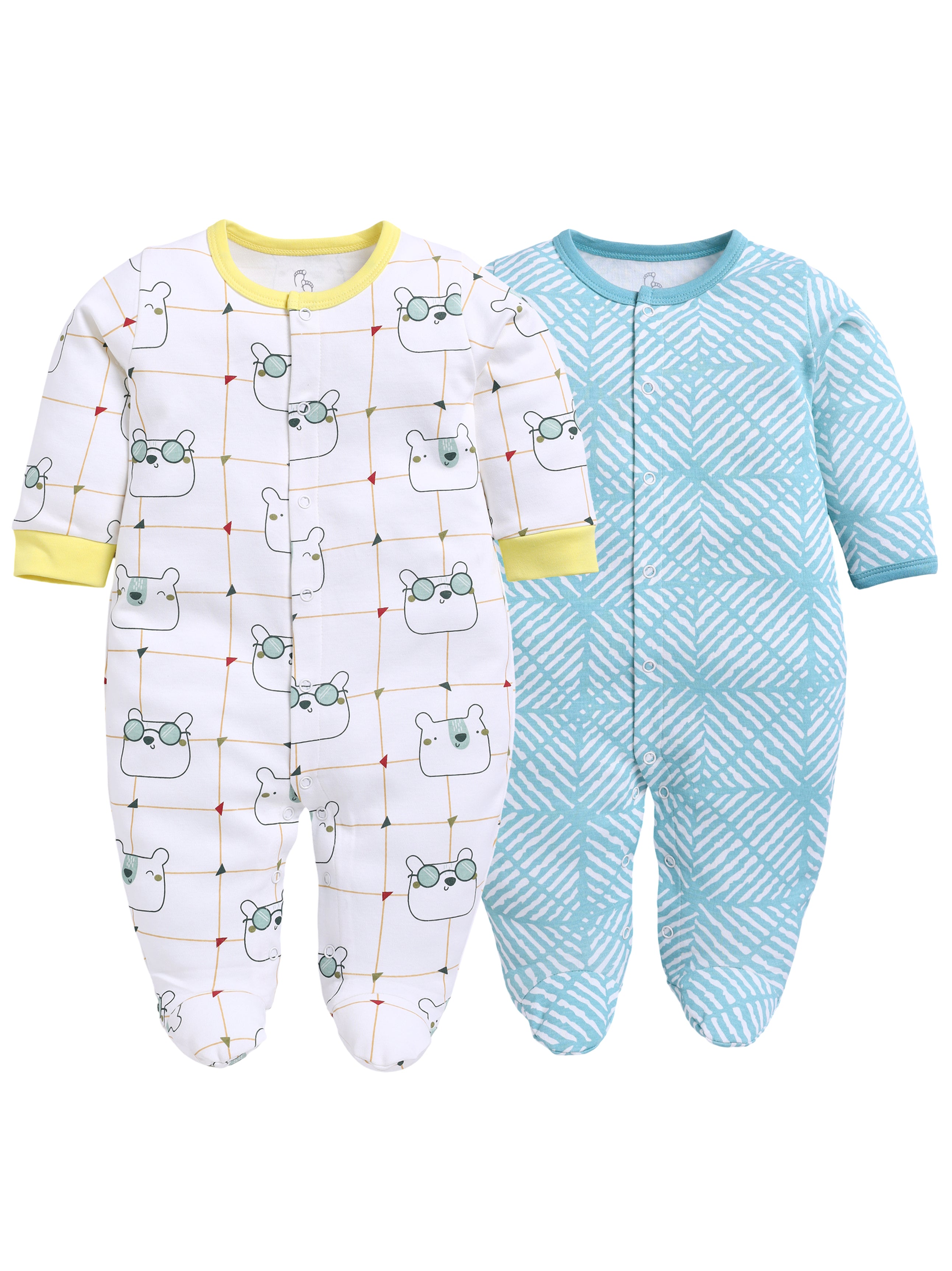 Full Sleeve Romper for Boys - Sea Green & Green
