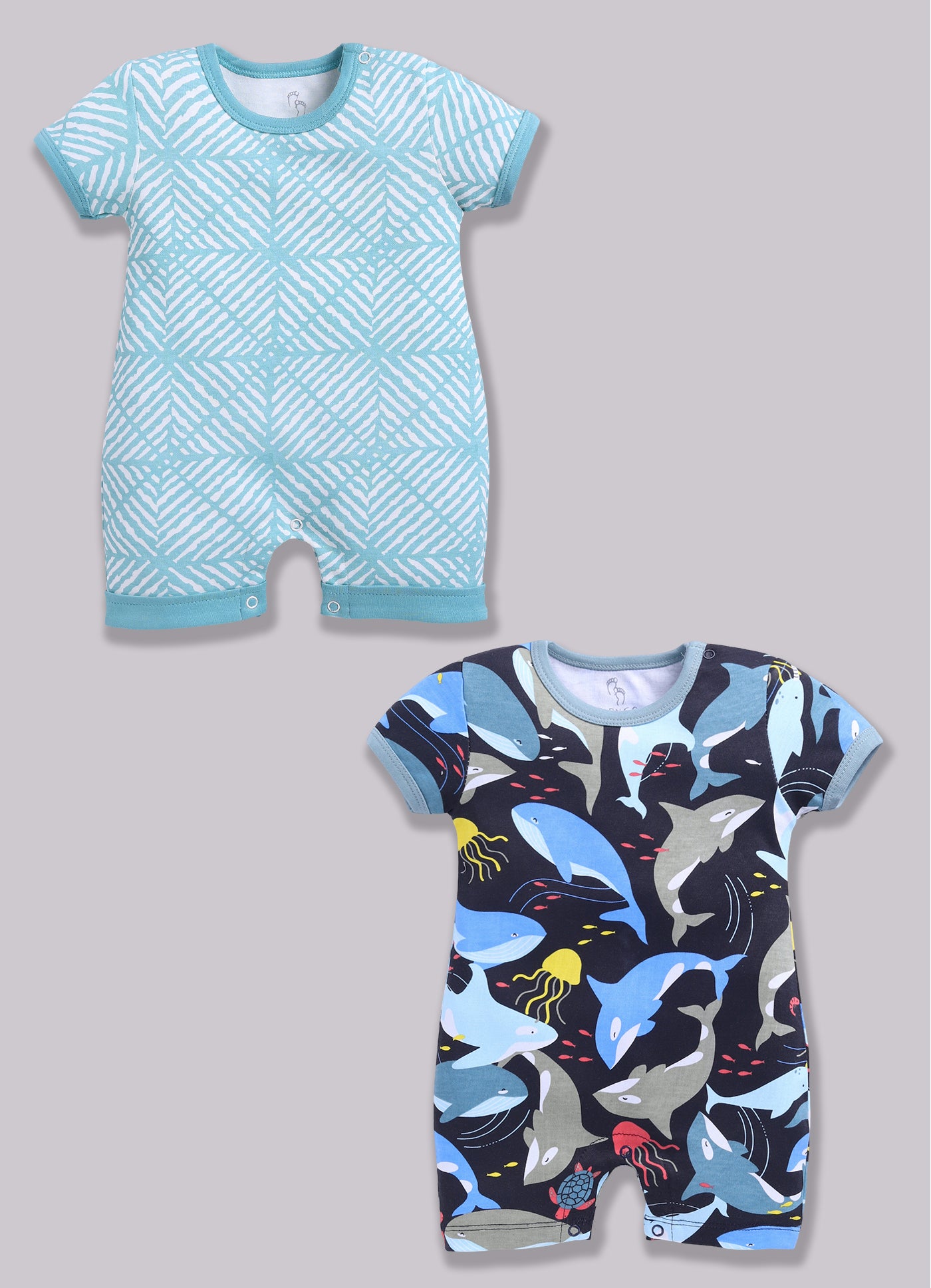 Half Sleeve Romper for Boys - Sea Green & Navy