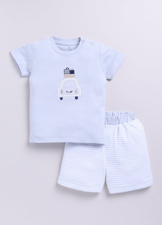 Baby Boy Summer Adventure Half T Shirt & Short Set-Gray