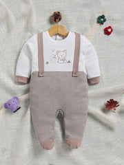 Full Sleeve Romper for Boys – Light Grey Beige Style Ribbed Footie