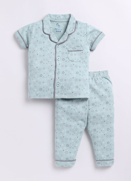 Star Print Baby Boy Half Sleeves Night Suit-GREEN