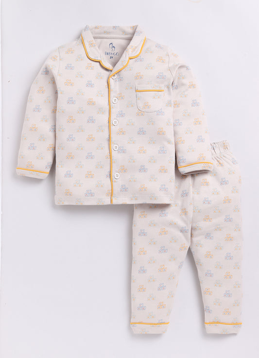Playful Printed Baby Boy Night Suit-BEIGE