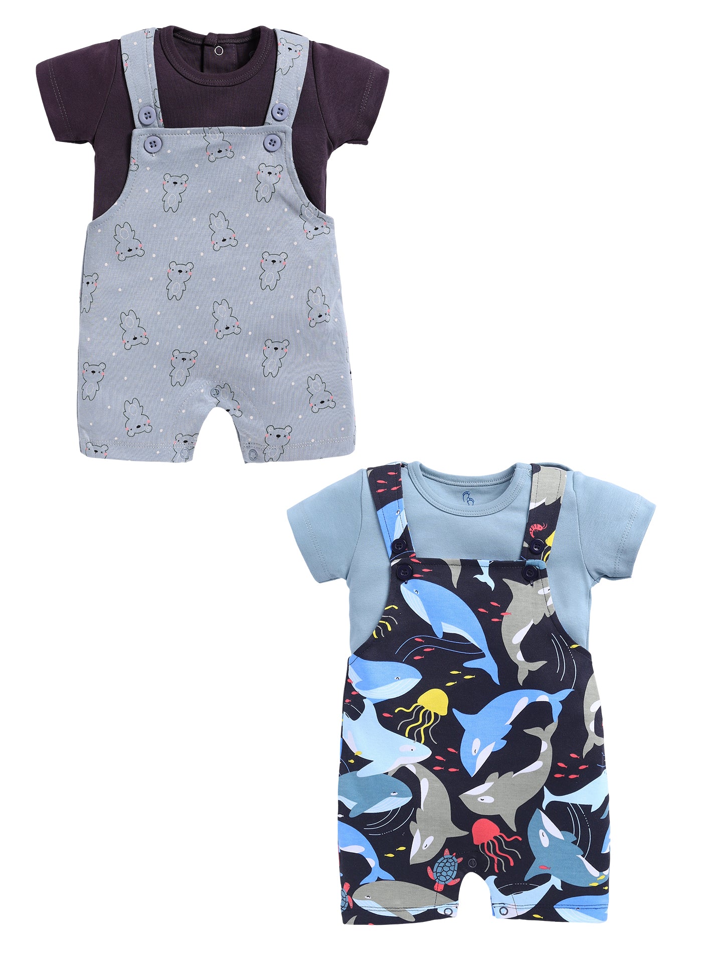 Half Sleeve Dungaree for Boys - Slate Grey & Navy