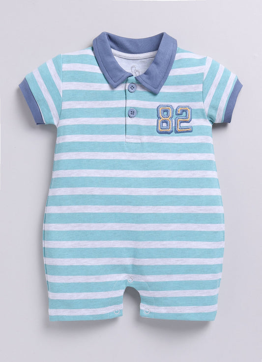 Short Sleeve Striped Polo Baby Boy Romper - Green