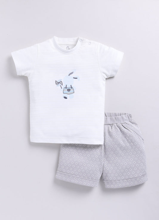 Baby Boy Bunny Half T-Shirt and Polka Dot Shorts Set-Pista Green