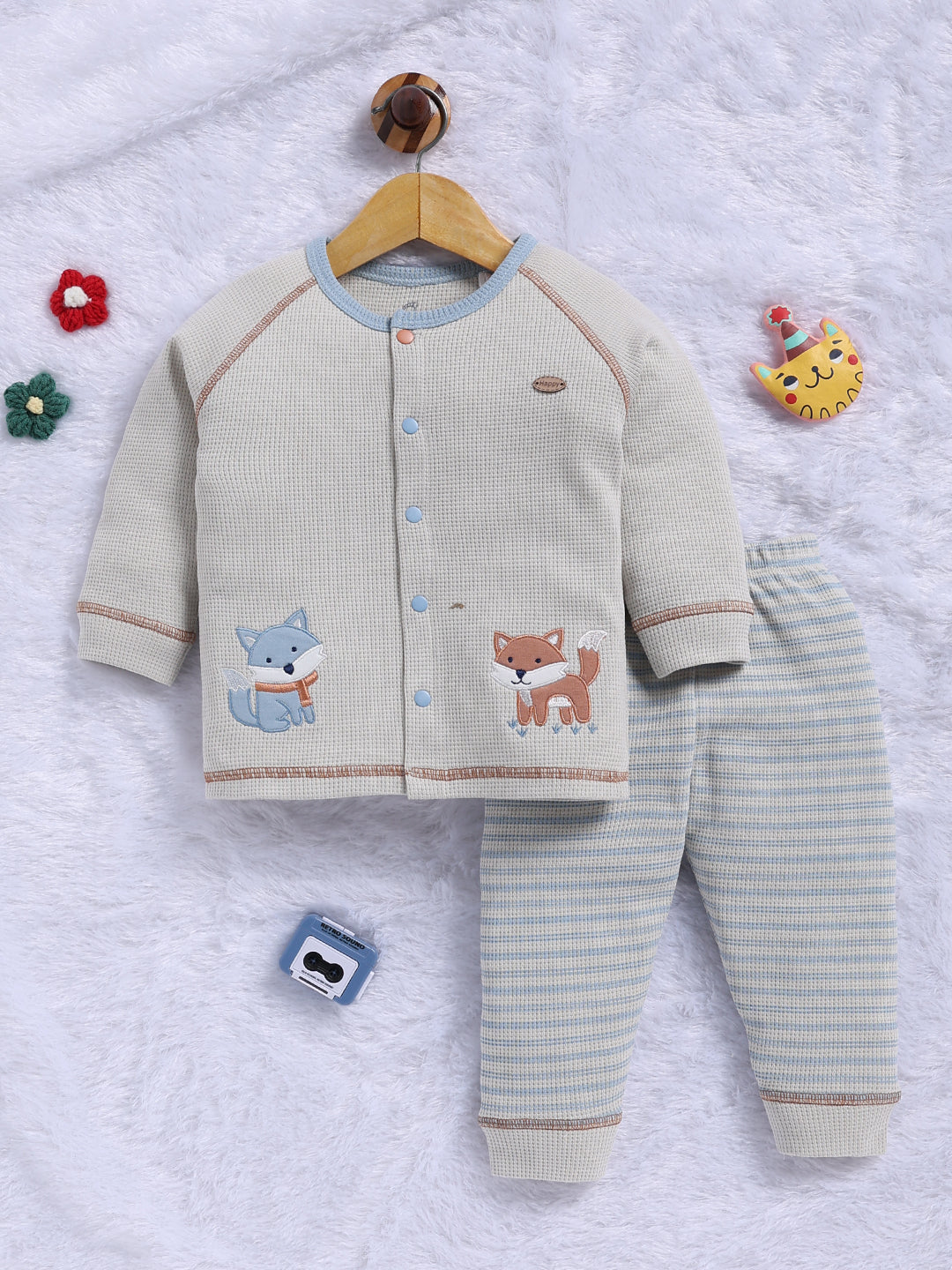 Top & Bottom for Boys - Cream Beige Fox Friend