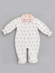 Sweet Heart Balloon Collared Full Sleeve Romper - Off-White & Pastel Pink