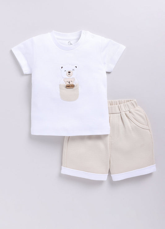 Baby Bear Cotton Baby Boy Half T Shirt & Short Set-SKY