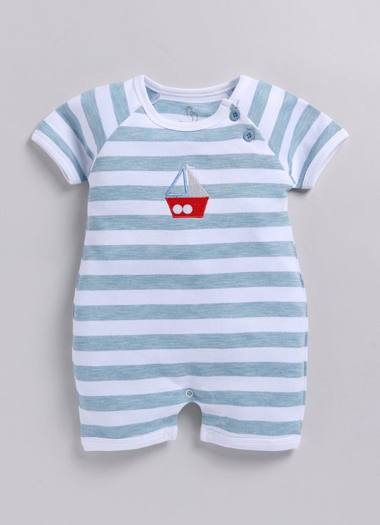 Baby Boy Ship embroidered half sleeves Romper-Blue