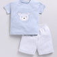 Baby Boy Speckled Top with Bear Pattrned & Light Gray Elastic Waist Shorts-Blue