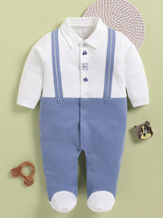 Full Sleeve Romper for Boys – Dusty Blue Style Ribbed Footie