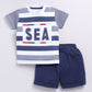 Baby Boy SEA Printed & Nautical Stripes Half T-Shirt and Shorts Set-Navy Blue