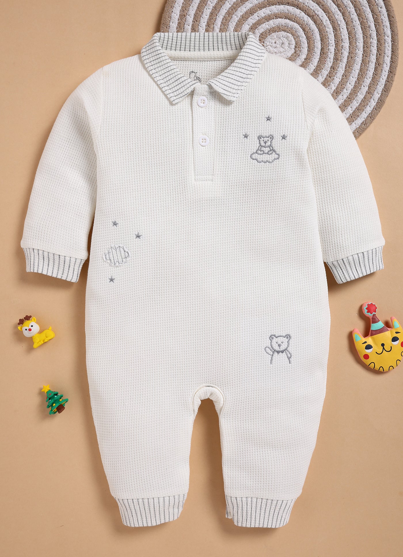Full Sleeve Romper for Boys – White Cloud & Stars