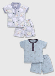 Half Sleeve Top & Bottom for Boys - Slate Grey & Light Green