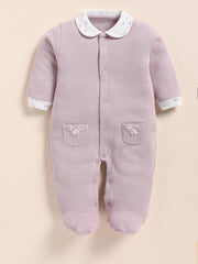Full Sleeve Romper for Girls – Mauve Floral Collar Ribbed