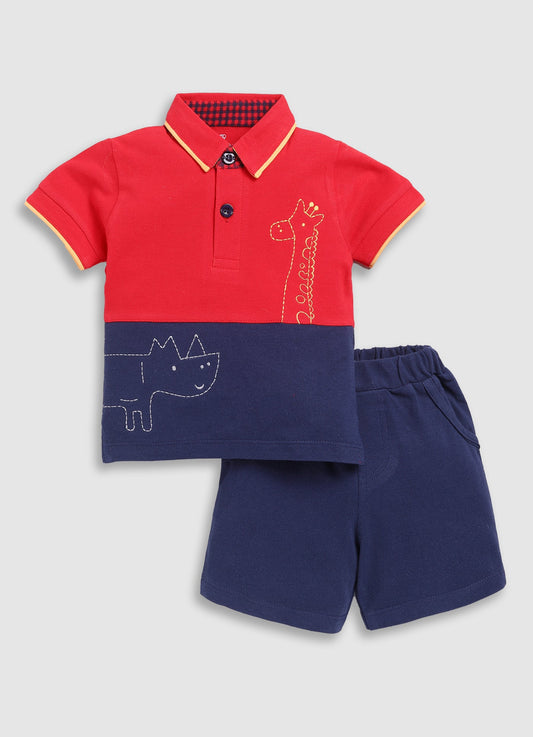 Boy's Printed T shirt with Short-Red