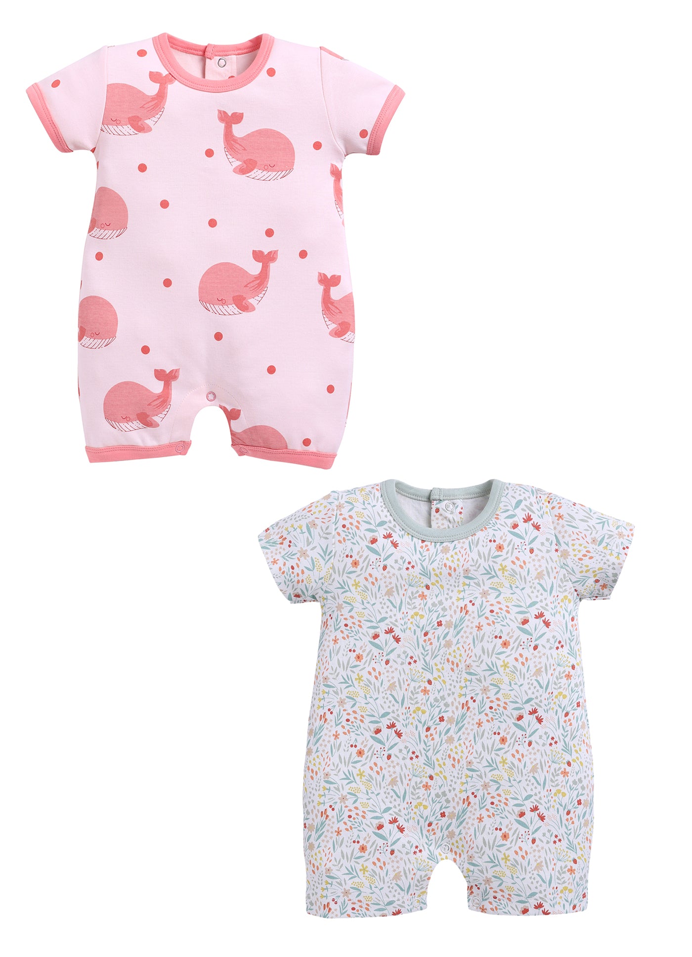 Half Sleeve Romper for Girls - Mint & Salmon