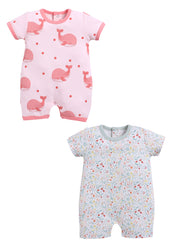 Half Sleeve Romper for Girls - Mint & Salmon