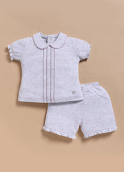 Half-Sleeve Top & Bottom For Girls - Melange Diamonds