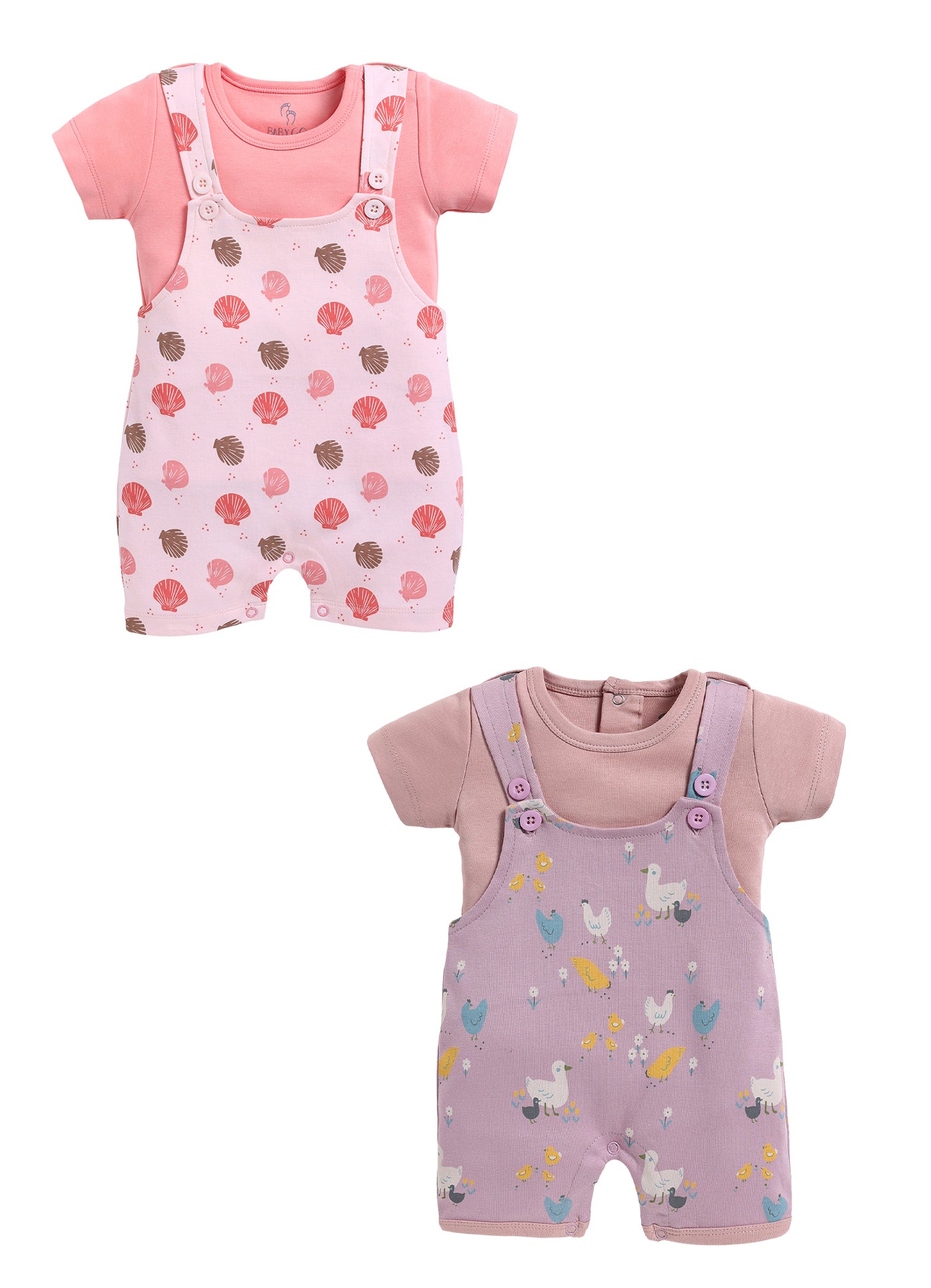 Half Sleeve Dungaree for Girls - Stone & Coral