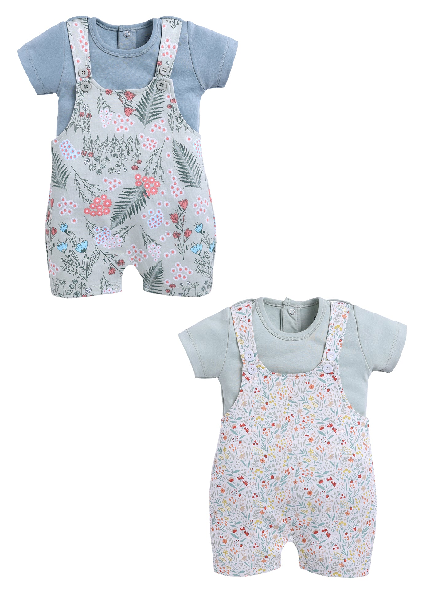 Half Sleeve Dungaree for Girls - Mint & Sage